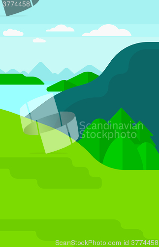 Image of Background of landscape with mountains and lake.