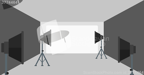 Image of Background of empty photo studio with lighting equipment.