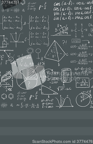 Image of Background of white blackboard with mathematical equations.