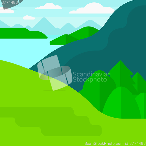 Image of Background of landscape with mountains and lake.