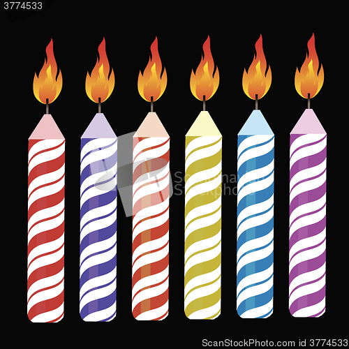 Image of Set of Colorful Burning Retro Candles