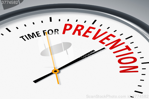 Image of clock with text time for prevention