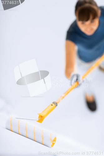 Image of woman with roller and paint colouring the wall