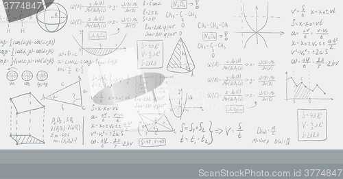 Image of Background of white blackboard with mathematical equations.