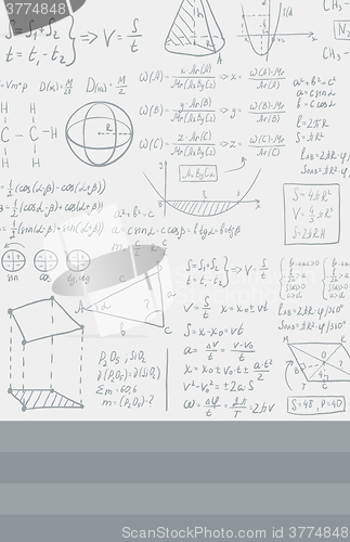 Image of Background of white blackboard with mathematical equations.