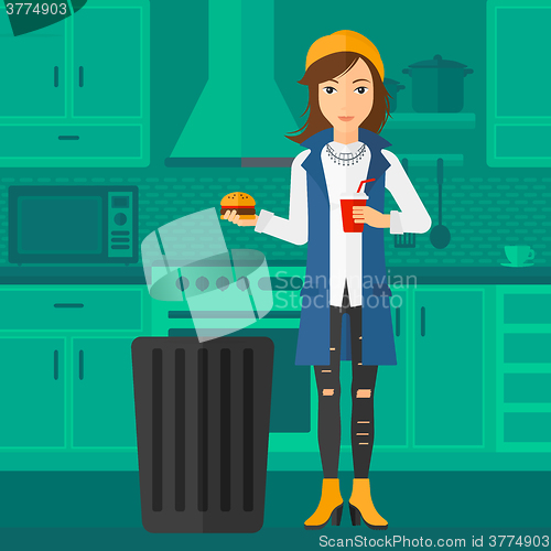 Image of Woman throwing junk food.