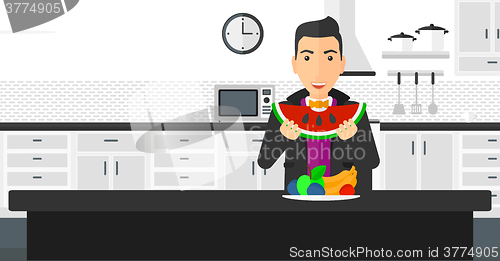 Image of Man eating watermelon.