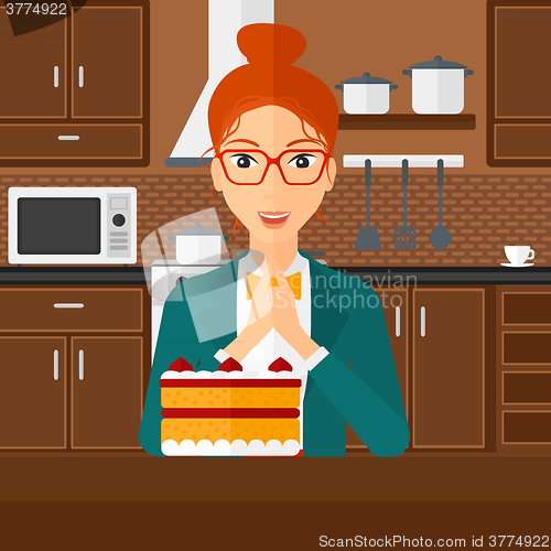 Image of Woman looking at cake.