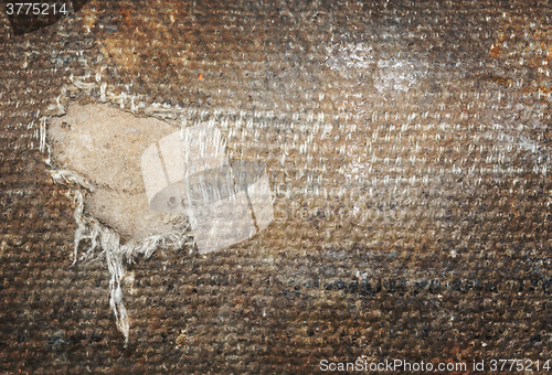 Image of Detail (damage) of an old canvas suitcase, close-up