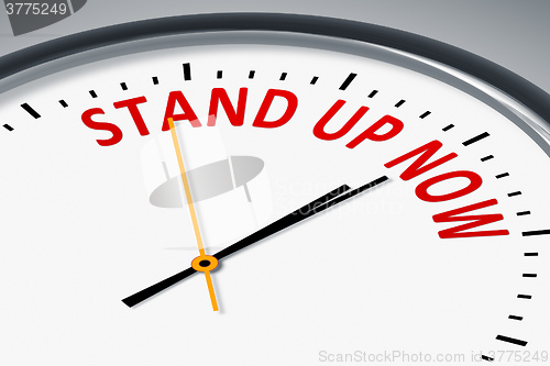 Image of clock with text Stand up now