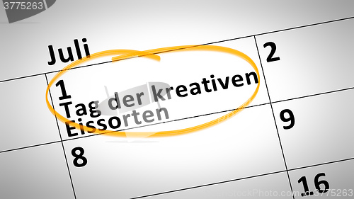 Image of Day of creative ice cream first of July in german language