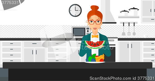 Image of Woman eating watermelon.