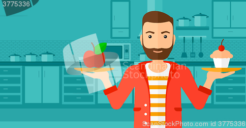 Image of Man with apple and cake.