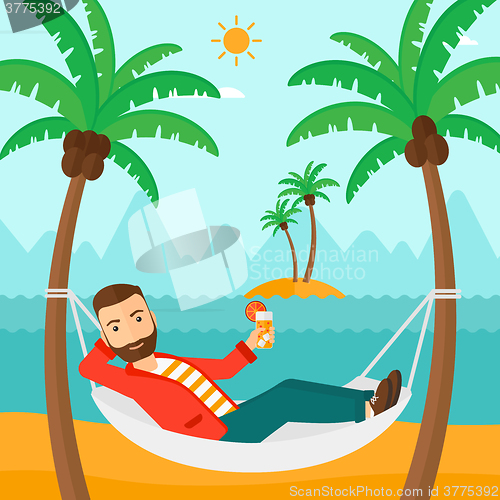 Image of Man chilling in hammock.