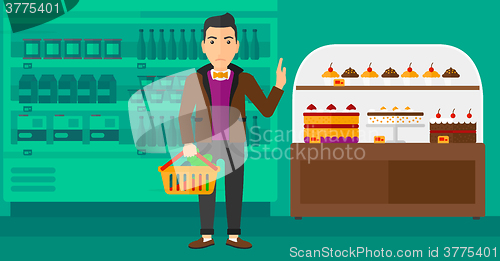 Image of Man holding supermarket basket.