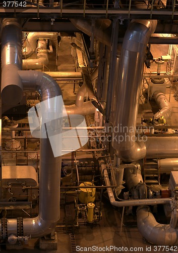 Image of Different size and shaped pipes at a power plant