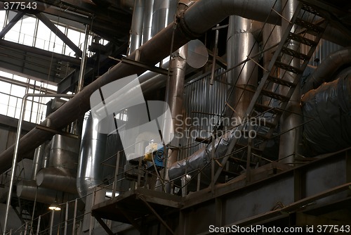Image of Different size and shaped pipes at a power plant