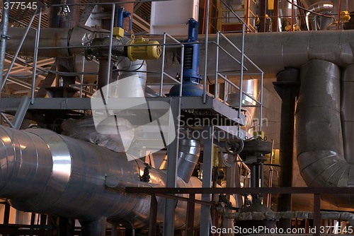 Image of Different size and shaped pipes at a power plant