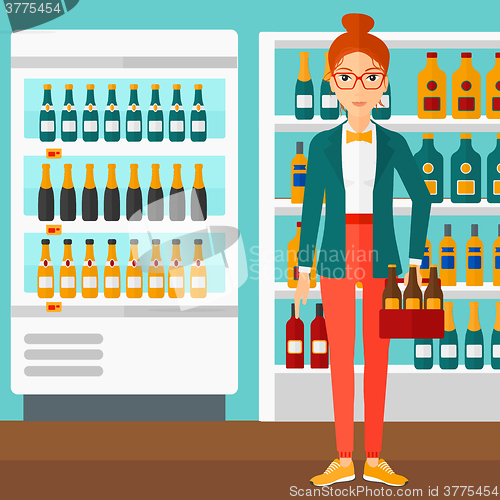 Image of Woman with pack of beer.