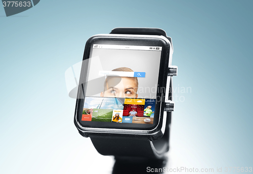 Image of close up of smart watch with internet search bar