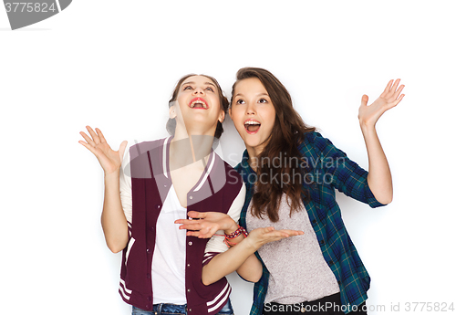 Image of happy smiling pretty teenage girls having fun