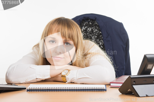 Image of Sad sight tired office worker