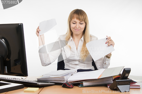 Image of Business woman torn paper document