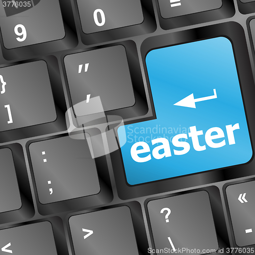 Image of happy easter text button on keyboard keys, vector keyboard 