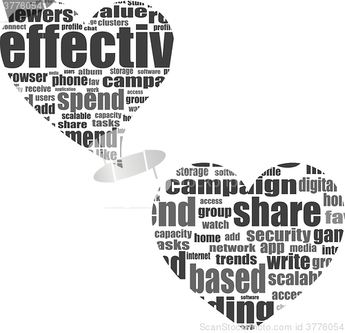 Image of vector Social media love concept in word tag cloud of think bubble