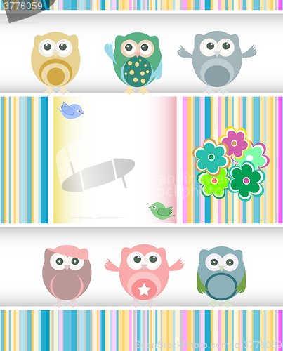 Image of vector sweet owls, flowers, love hearts and cute birds