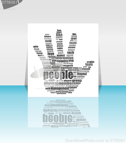 Image of vector Illustration of the hands symbol, which is composed of text keywords on social media themes
