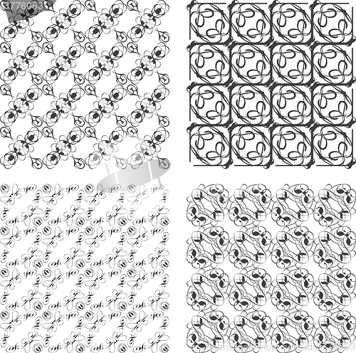 Image of Vector Geometric Seamless Patterns Set. Monochrome Textures on white