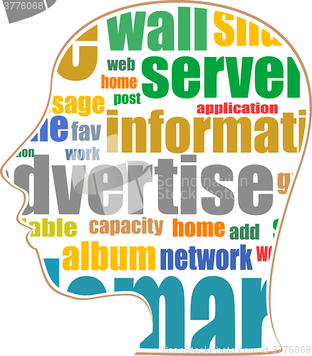 Image of vector silhouette of his head with the words on the topic of social networking