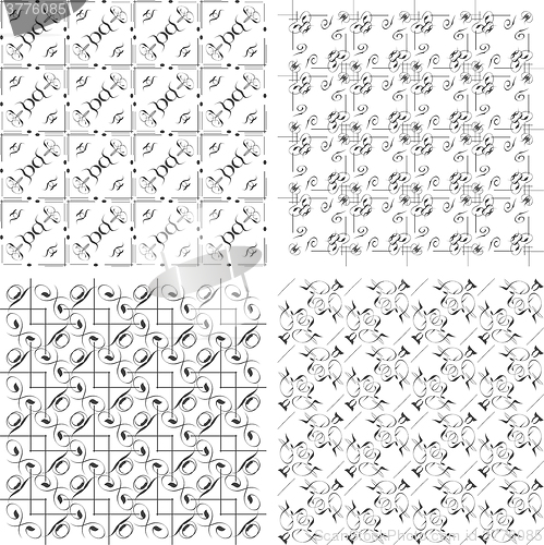 Image of Set of 100 vector seamless patterns (black and white tiling). Collection of monochrome geometric ornaments. Endless texture can be used for pattern fills, web page background,surface textures.