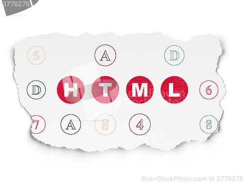 Image of Programming concept: Html on Torn Paper background