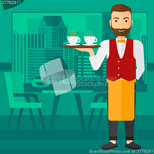 Image of Waiter holding tray with beverages.