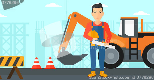 Image of Engineer with hard hat and blueprint.
