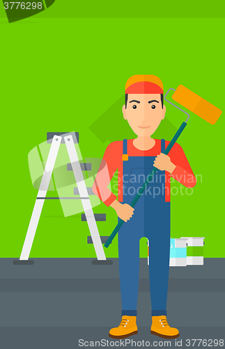 Image of Painter with paint roller.