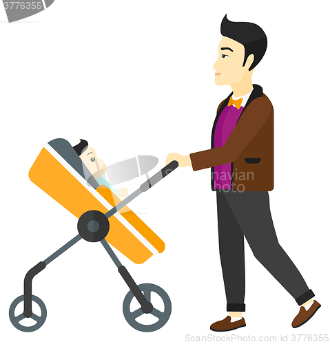 Image of Man pushing pram.