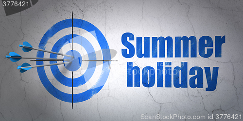 Image of Vacation concept: target and Summer Holiday on wall background