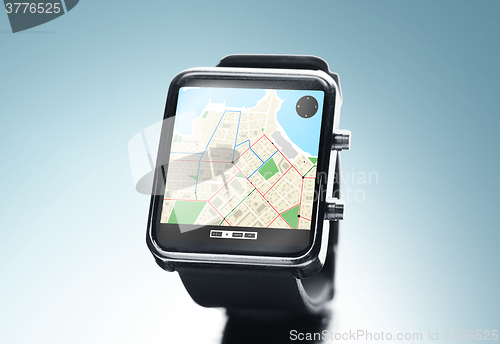 Image of close up of smart watch with gps navigation app