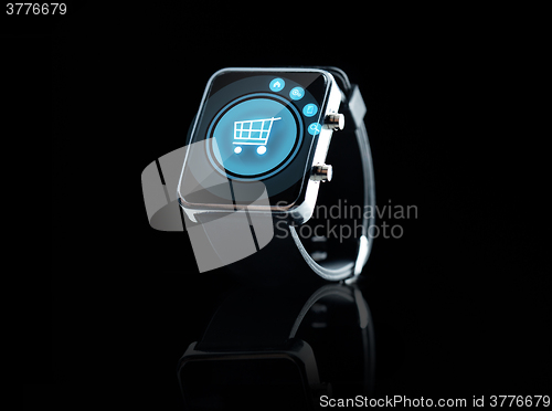Image of close up of black smart watch