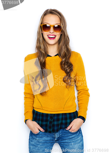 Image of happy young woman or teen girl in casual clothes