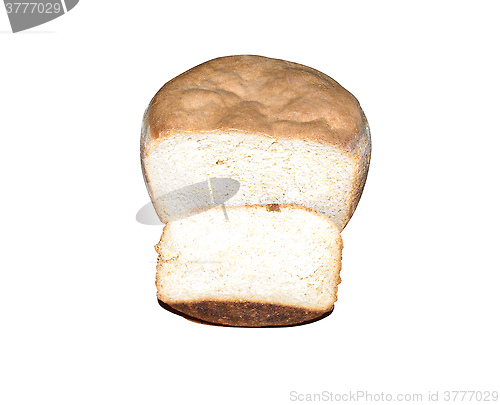 Image of home round white bread with a piece cut off