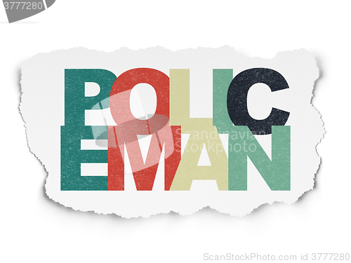 Image of Law concept: Policeman on Torn Paper background