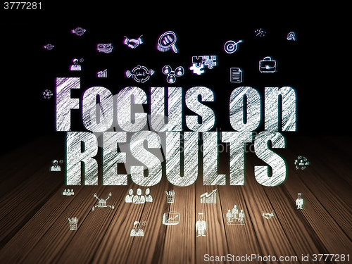 Image of Business concept: Focus on RESULTS in grunge dark room