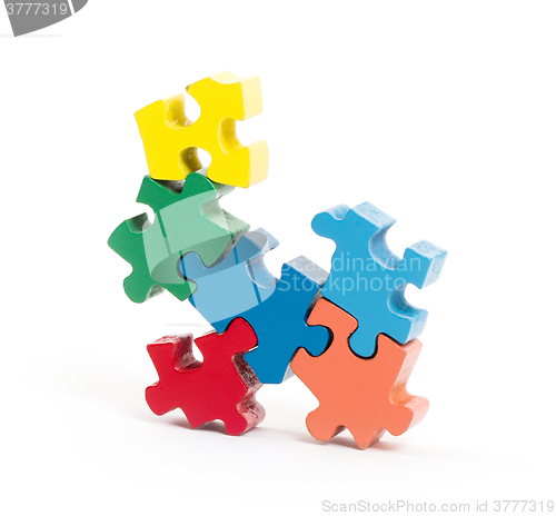 Image of Closeup of big jigsaw puzzle pieces