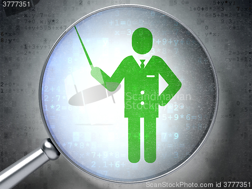 Image of Education concept: Teacher with optical glass on digital background