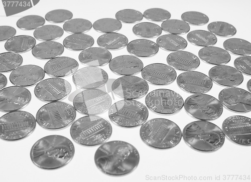 Image of Black and white Dollar coins 1 cent wheat penny