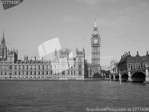 Image of Black and white Houses of Parliament in London